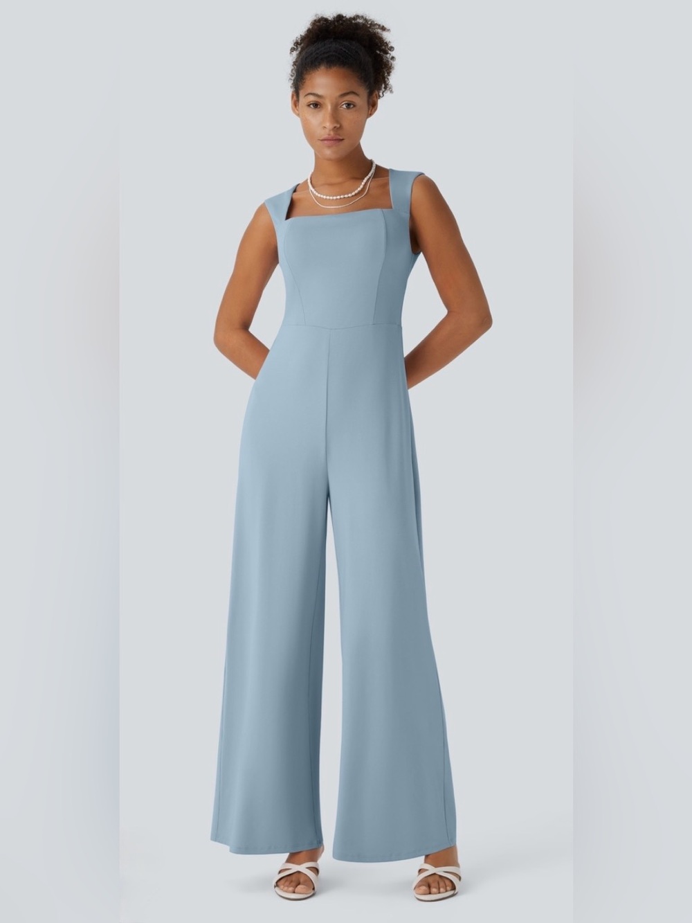 Halara Square Neck Sleeveless Bridesmaid and Wedding Guest Jumpsuit in Moon Ice